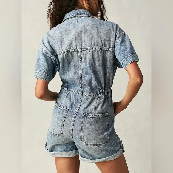 FREE PEOPLE Marci Cuffed Shortalls Coverall Romper in Marrakesh Size XL NWT - Picture 2 of 8